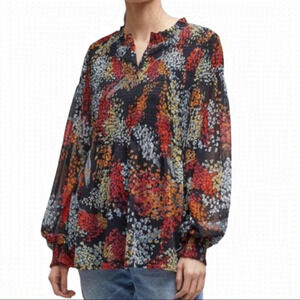 Anthropologie Akemi Kin Adria Floral Long Sleeve Smocked Blouse